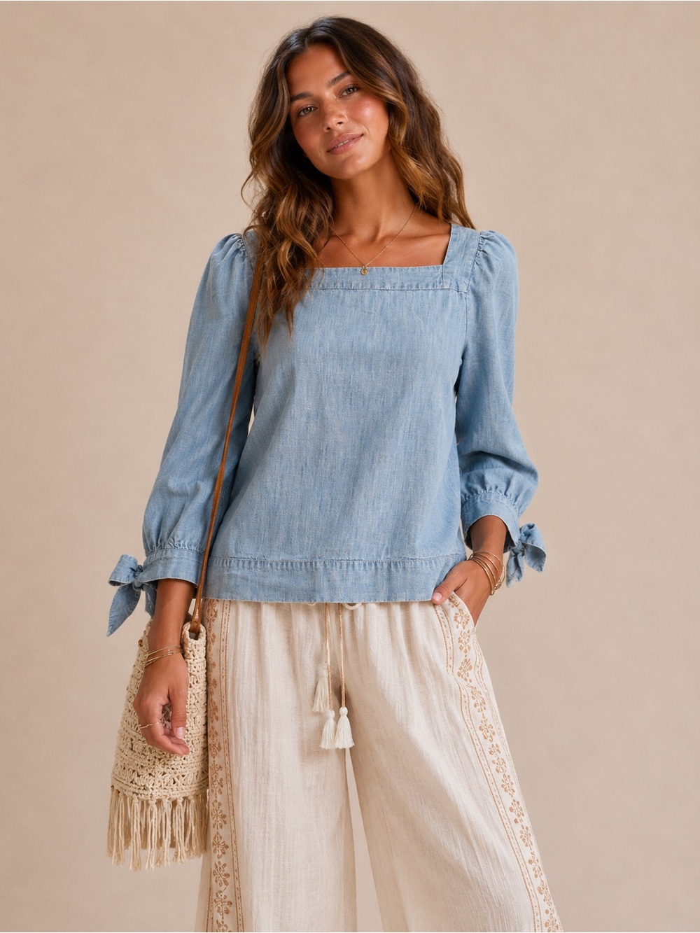 Gap Light Blue denim Square Neck Chambray Top